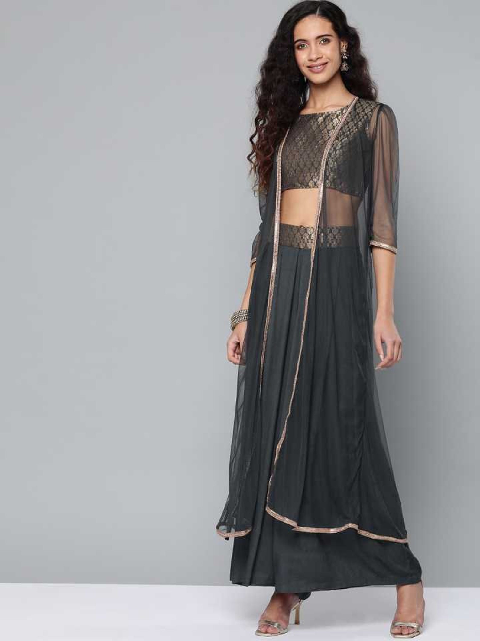 Designer Indian Crop Top Palazzo and Long Jacket Set for - Etsy
