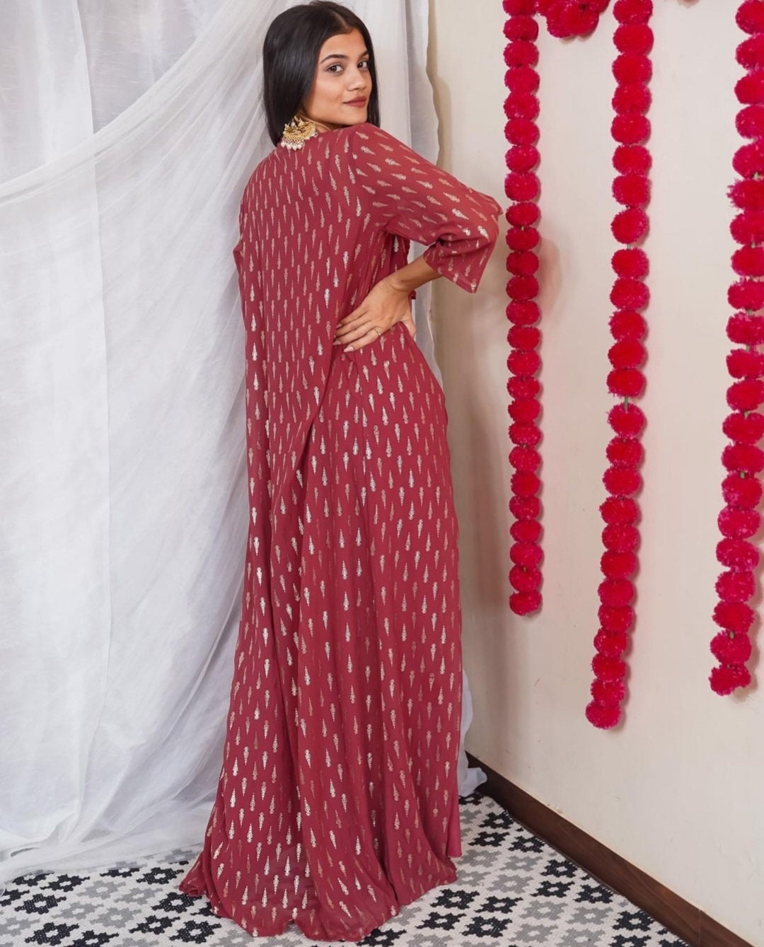 Designer Indian Crop Top With Dhoti Skirt and Long Jacket Set Etsy UK