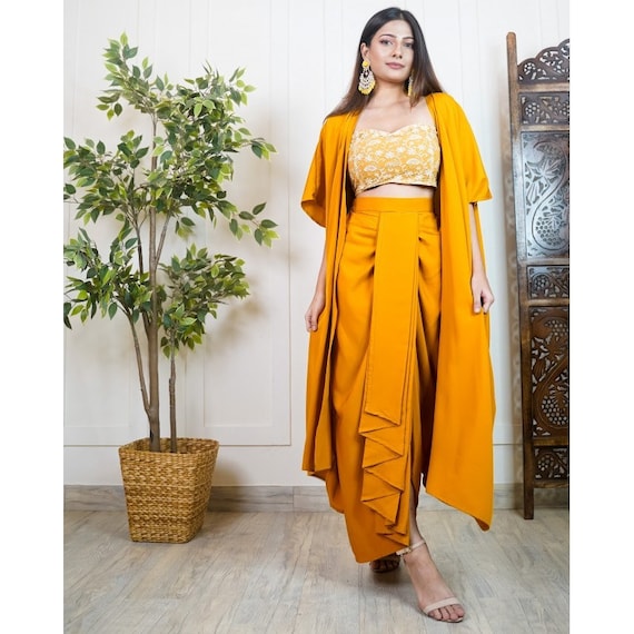 Crop top and long skirt with long jacket sale