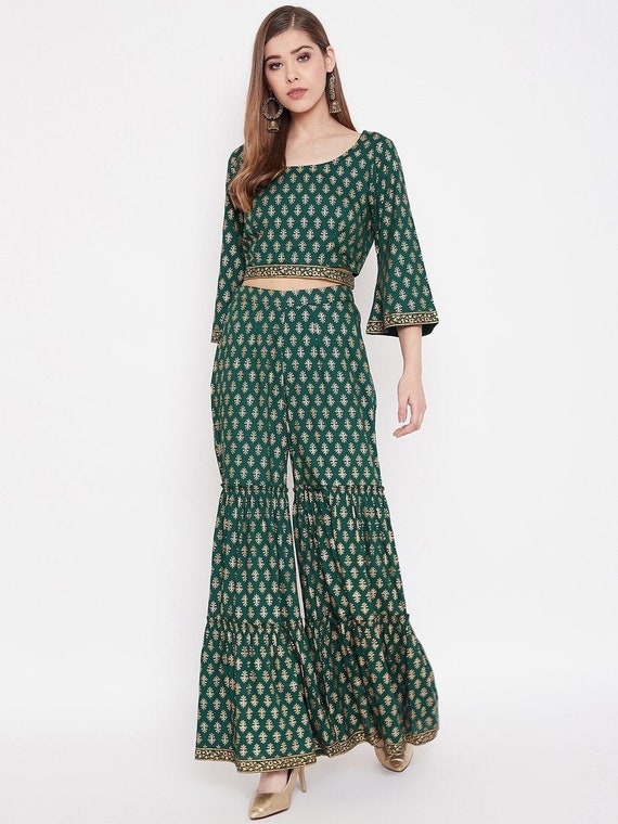 Designer Indian Crop Top With Sharara 