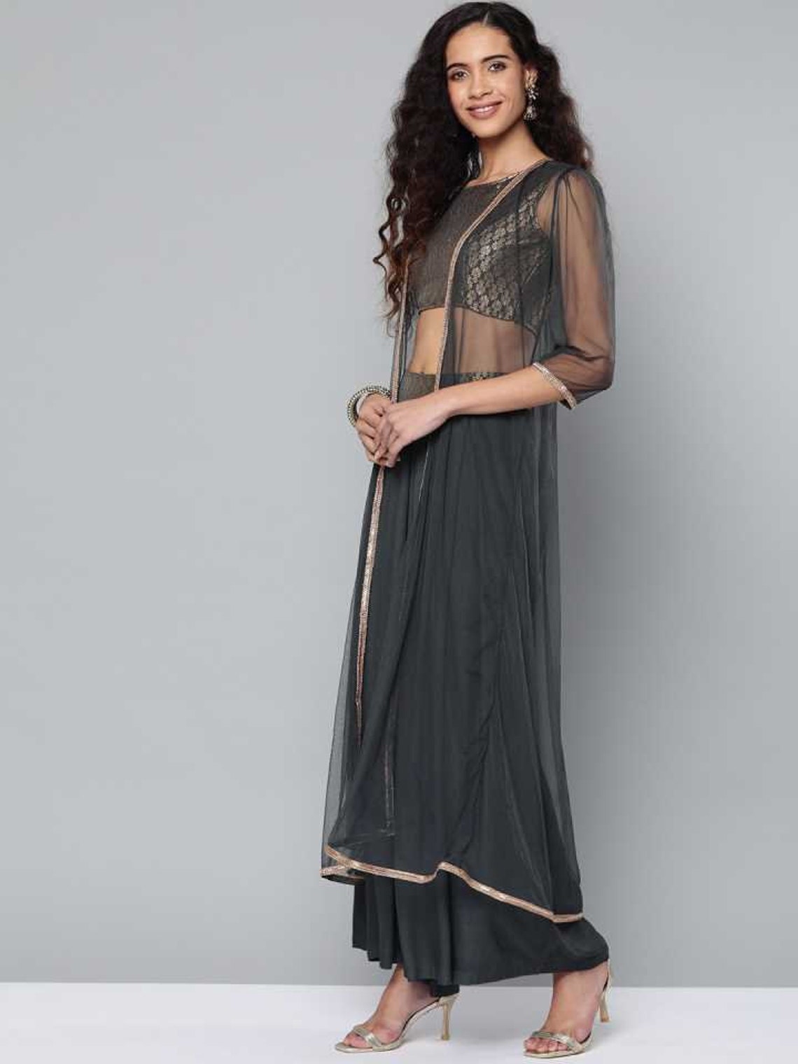 Designer Indian Crop Top Palazzo and Long Jacket Set for Etsy