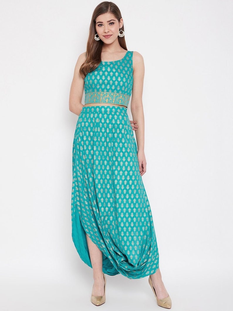 Designer Indian Crop Top With Dhoti Skirt Set Indian Blouse Etsy