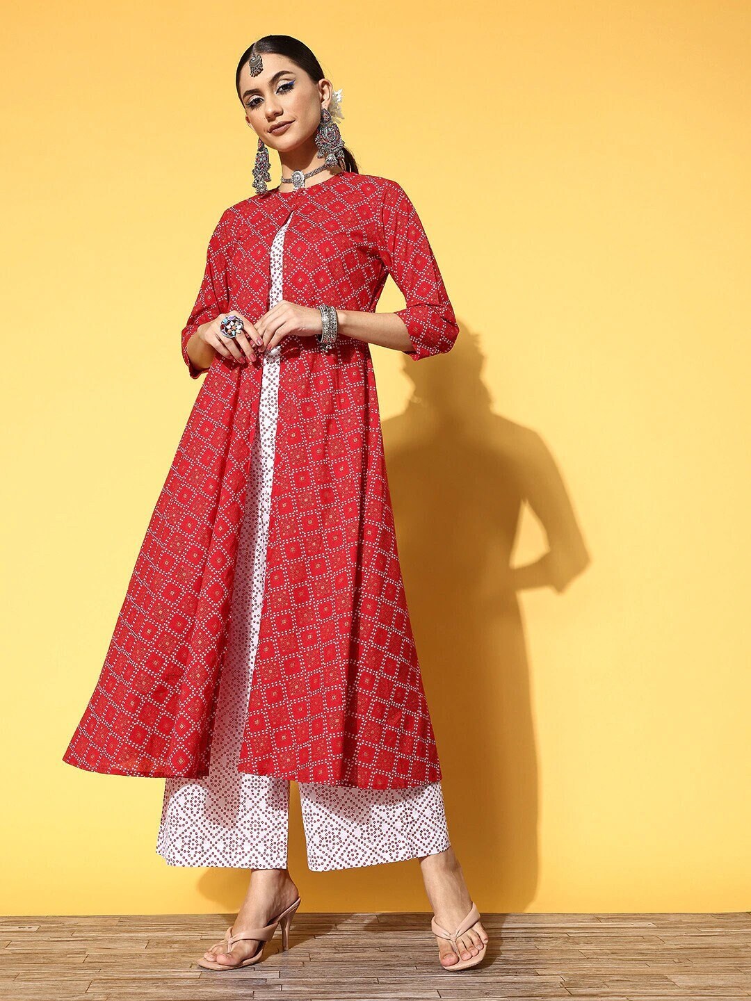 Cotton Silk Red Foil, Gota & Zari Detailing Kurta with Solid Cotton Silk  Palazzo Pants | Kurta palazzo set women – Ria Fashions