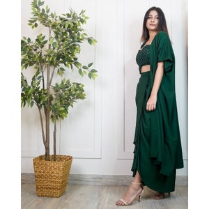 Magenta Sequence Embroidered Crop Top With Skirt Dhoti With Dupatta Indo Western Women's Co-Ord Set