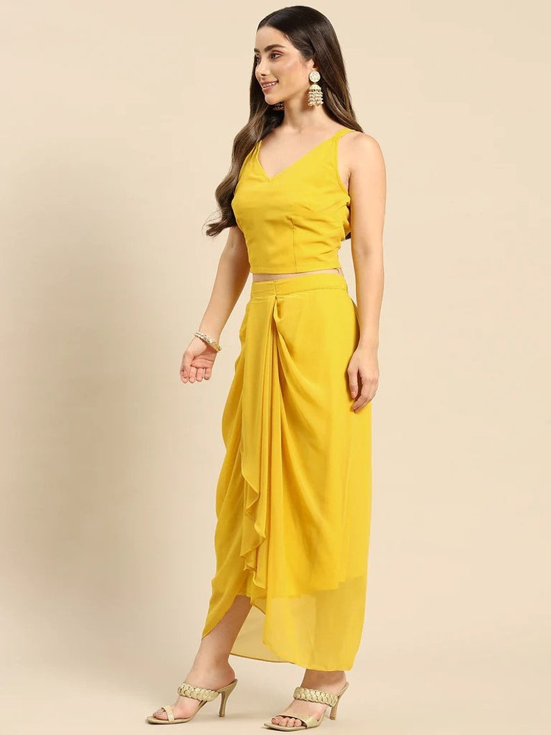 Embellished Crop Top & Draped Skirt Set