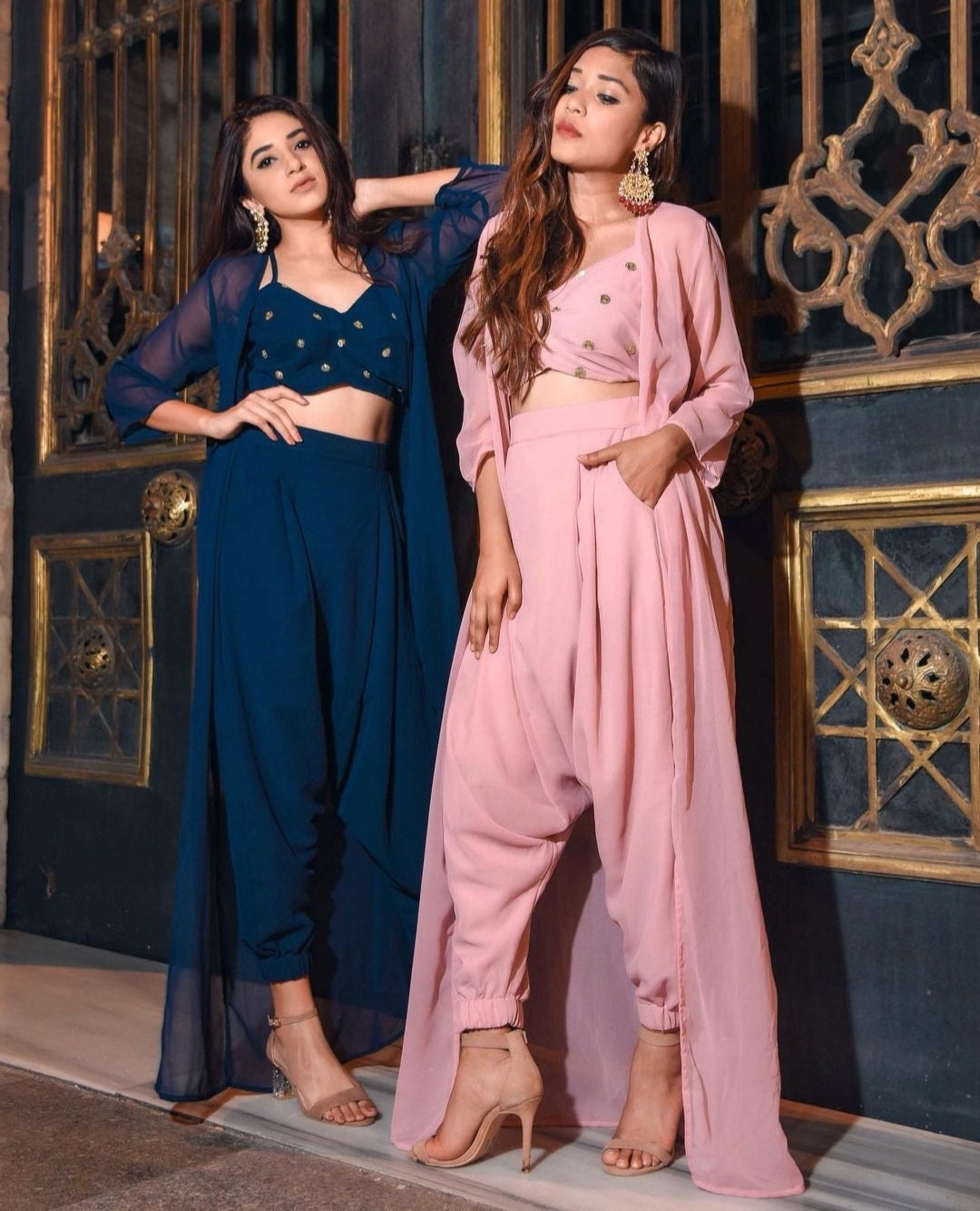 Women Sequin Crop Top With Dhoti Pants And Long Jacket Indo | Etsy