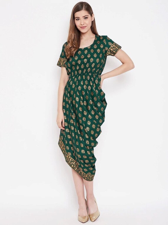 Side Cowl Printed Dress Dhoti - Etsy 