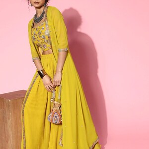 Women Mustard Embroidered Gathered Top With Palazzos