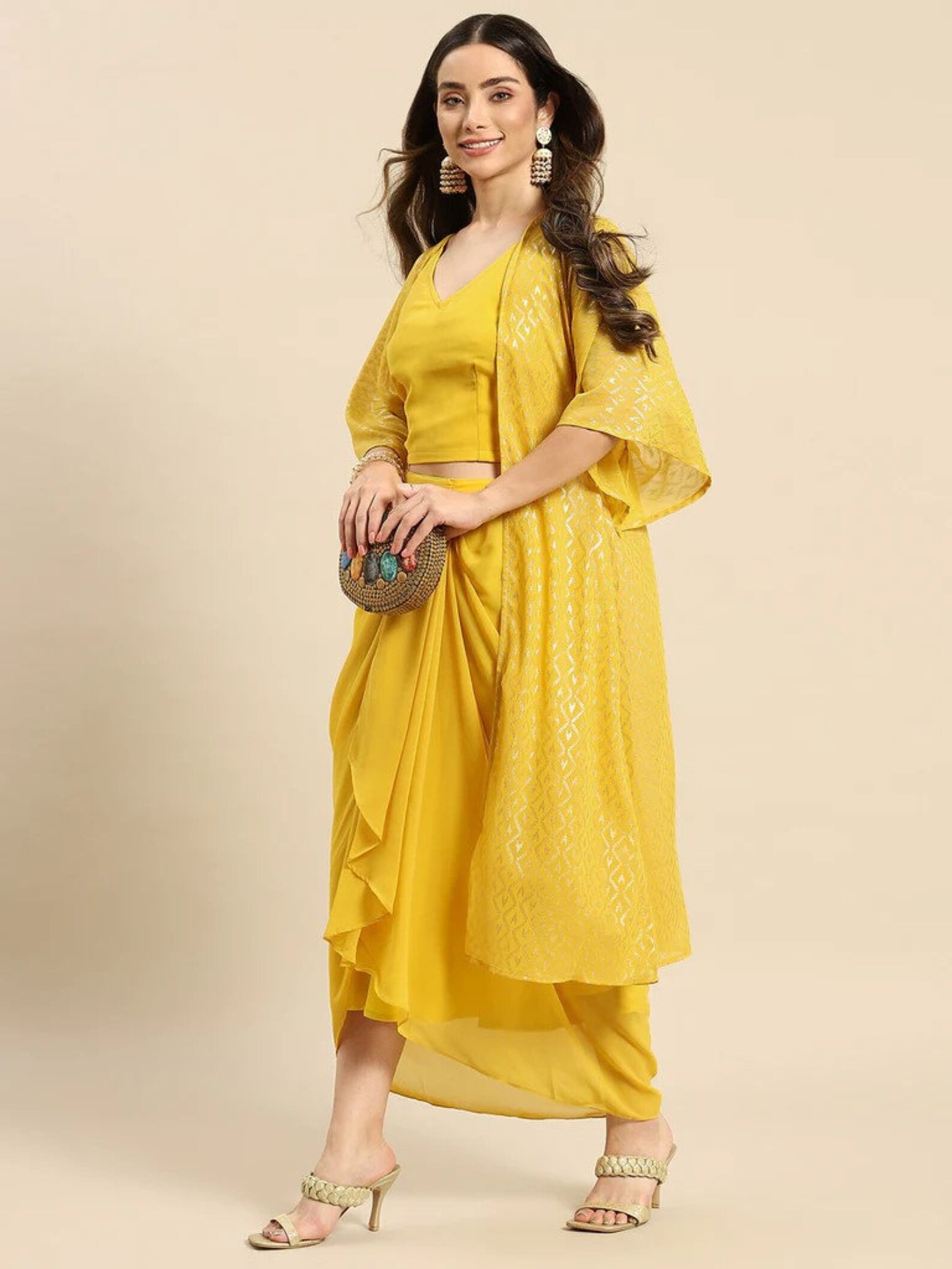 Draped Crop Top Skirt Set