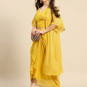 Women Crop Top With Draped Skirt And Shrug set