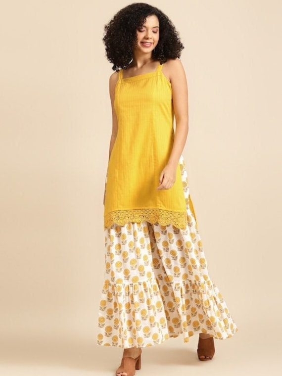 Mango Yellow Short Organza Jacket Sharara Set – Aneesh Agarwaal