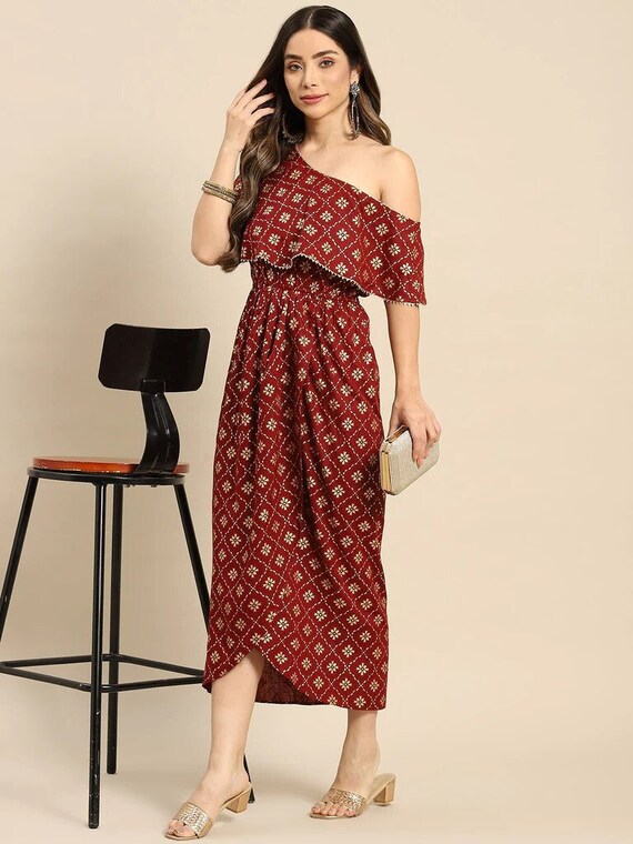 Metallic print clearance dress