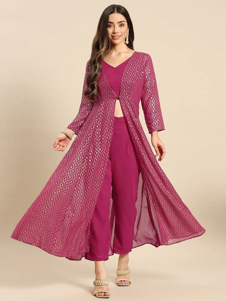 Crop top and best sale pant set with shrug
