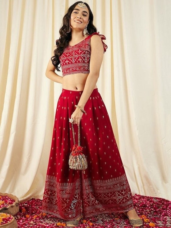 Designer Indian Crop Top With Palazzo Set Indian Blouse With