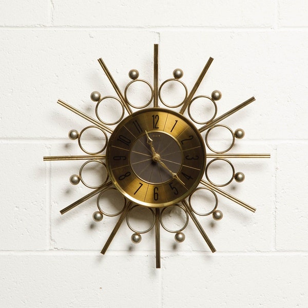 Vintage Mid-Century Modern Starburst Wall Clock by Elgin