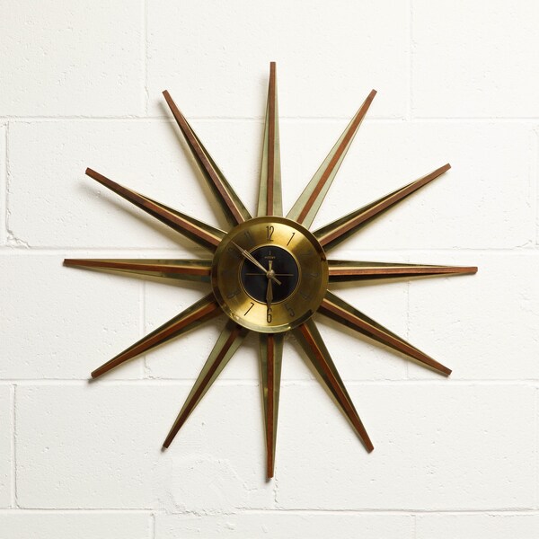 Vintage Mid-Century Modern Starburst Wall Clock by Welby
