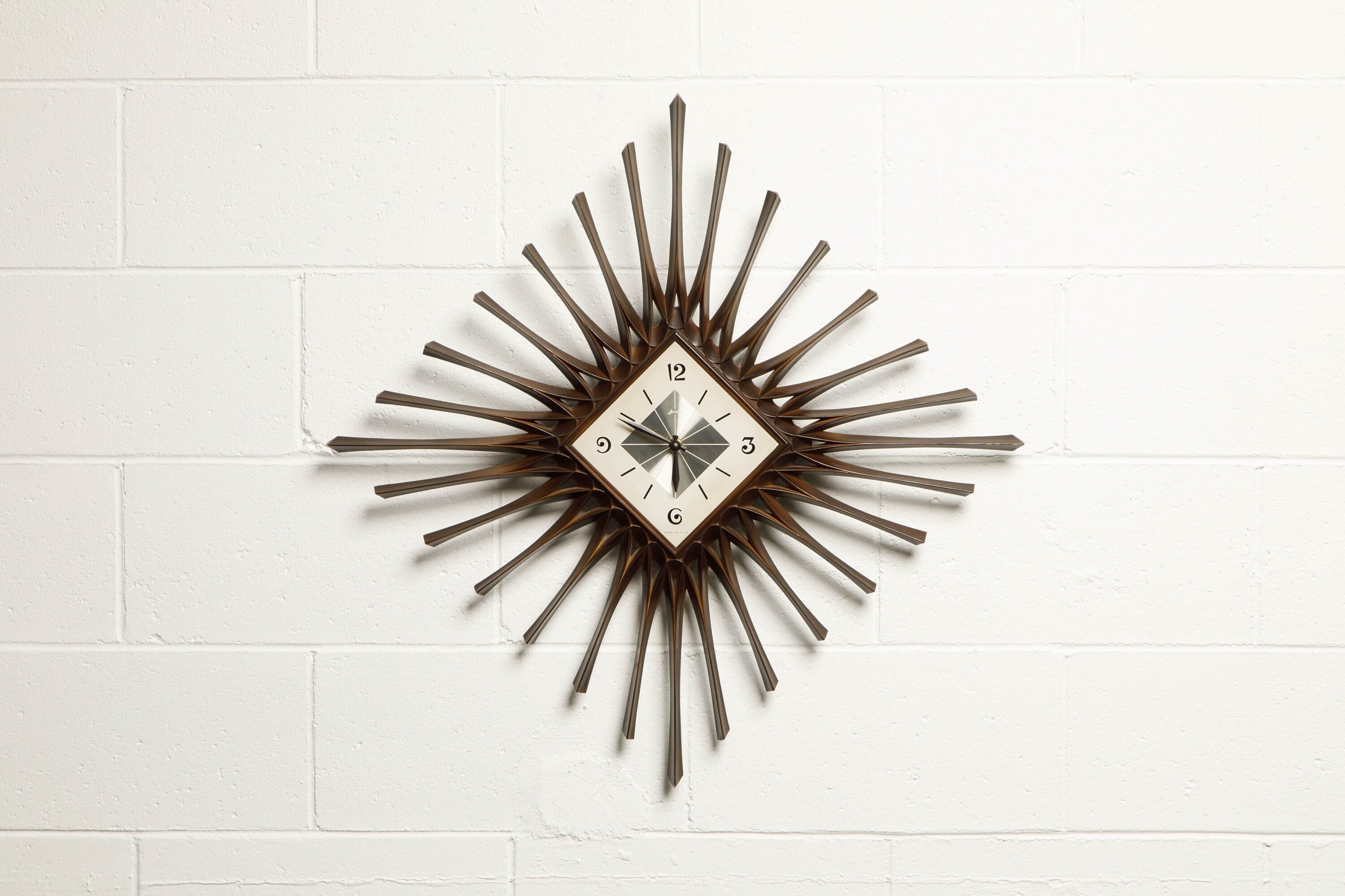 Vintage Mid-Century Modern Starburst Wall Clock By Baylor