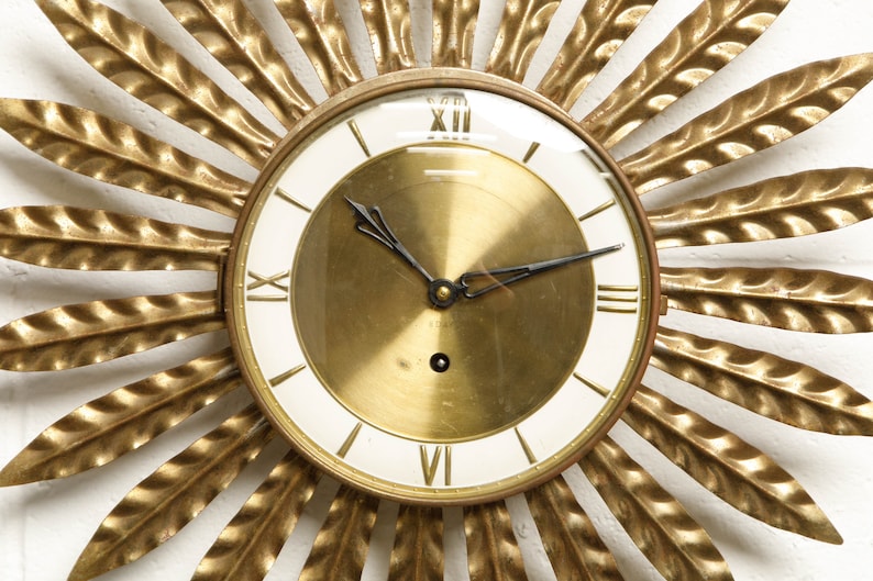 Vintage Midcentury Modern Gold Feather 8day Wall Clock Etsy