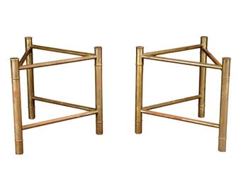 Mastercraft Patinated Brass Faux Bamboo Dining Table / Desk Bases, 1970s