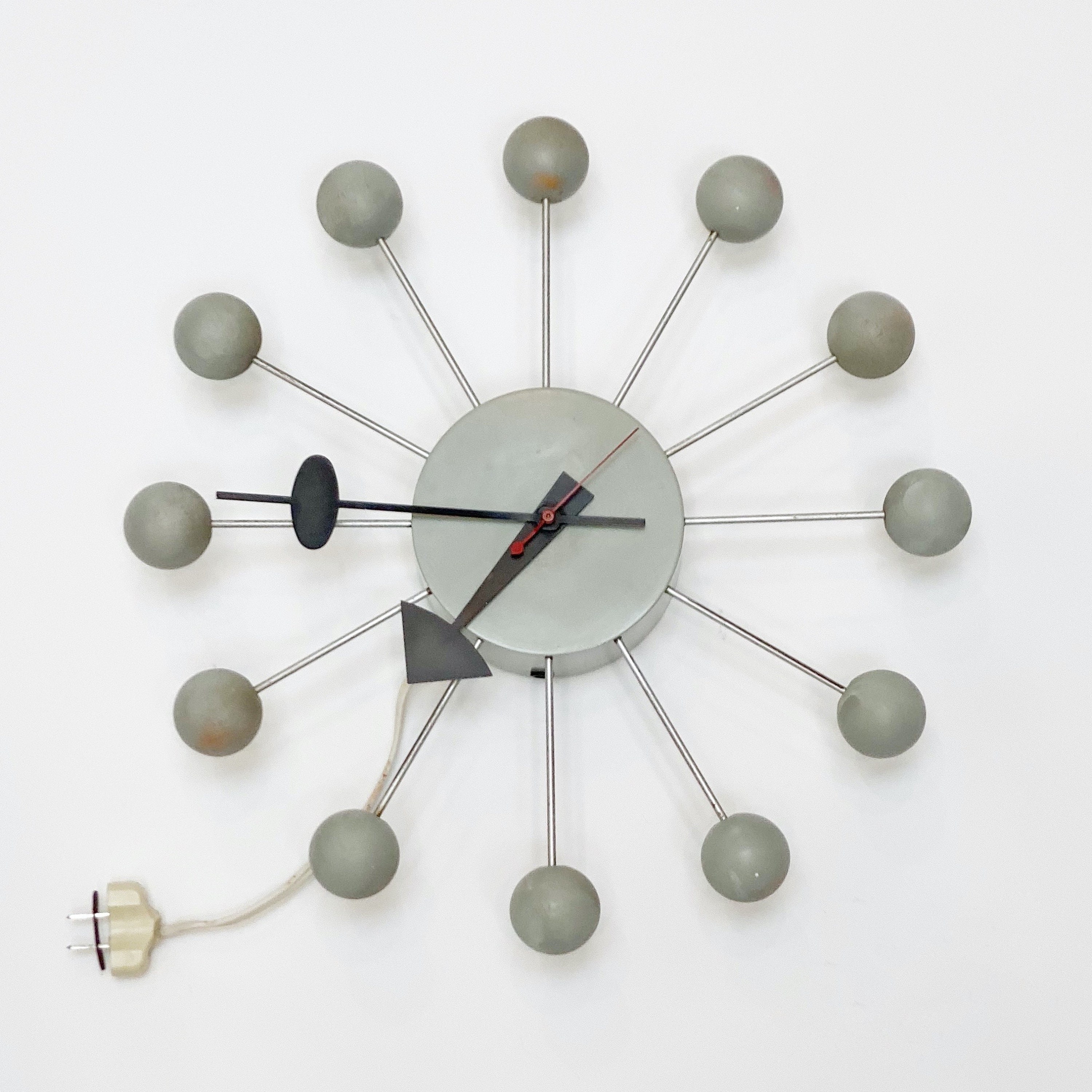 Vintage Mid-century Modern Gray and Chrome Ball Wall Clock by