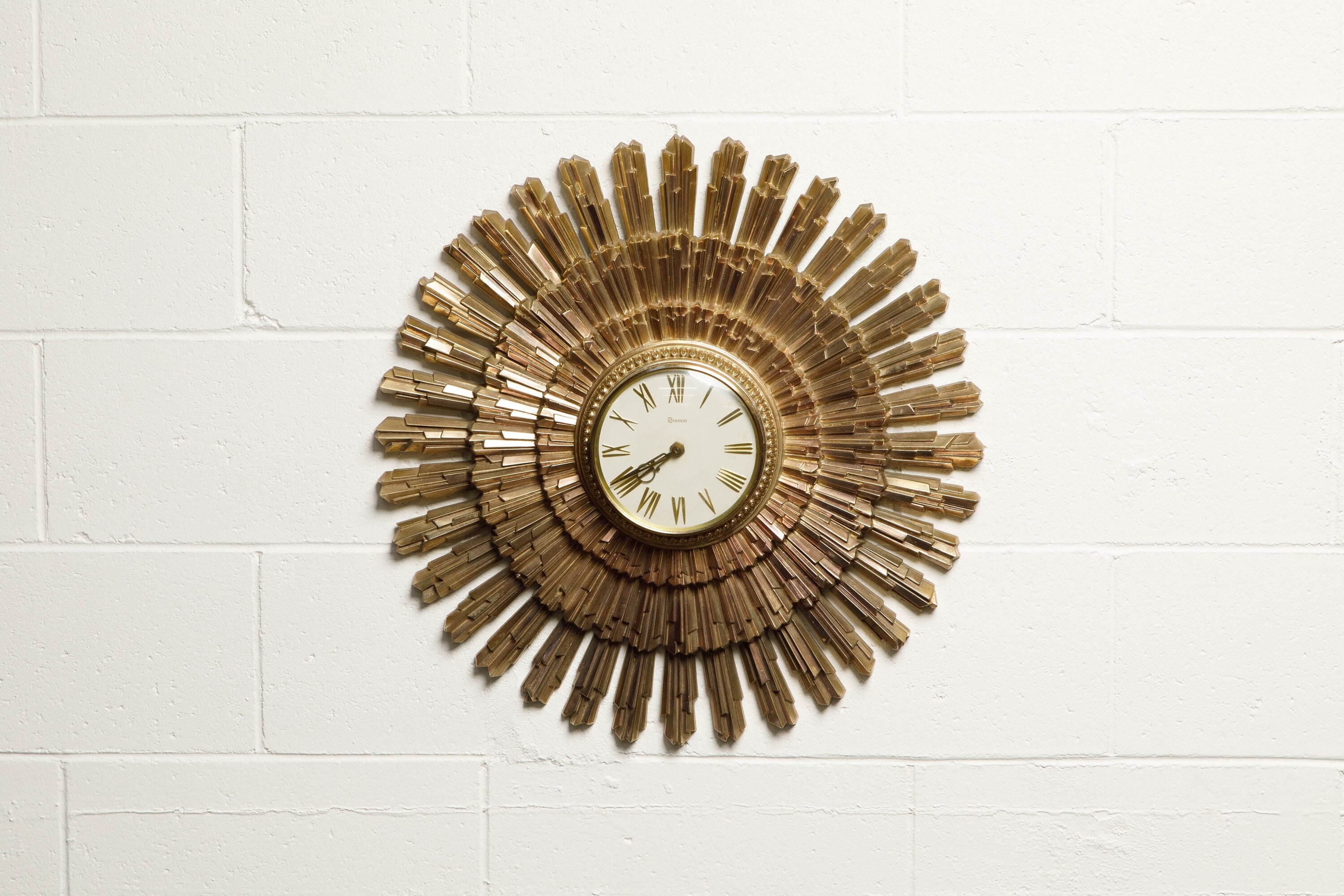 50's〜60's【SYROCO】サンバーストクロック 2.5' Huge Vintage Retro Syroco Sunburst Starburst Wall Clock Dark