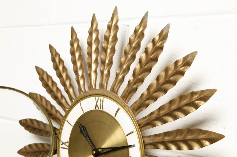 Vintage Midcentury Modern Gold Feather 8day Wall Clock Etsy
