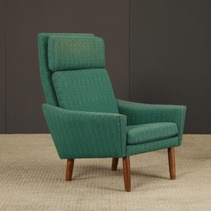 Mid-Century Danish High-Back Lounge Chair / Armchair in Green Upholstery, 1960s