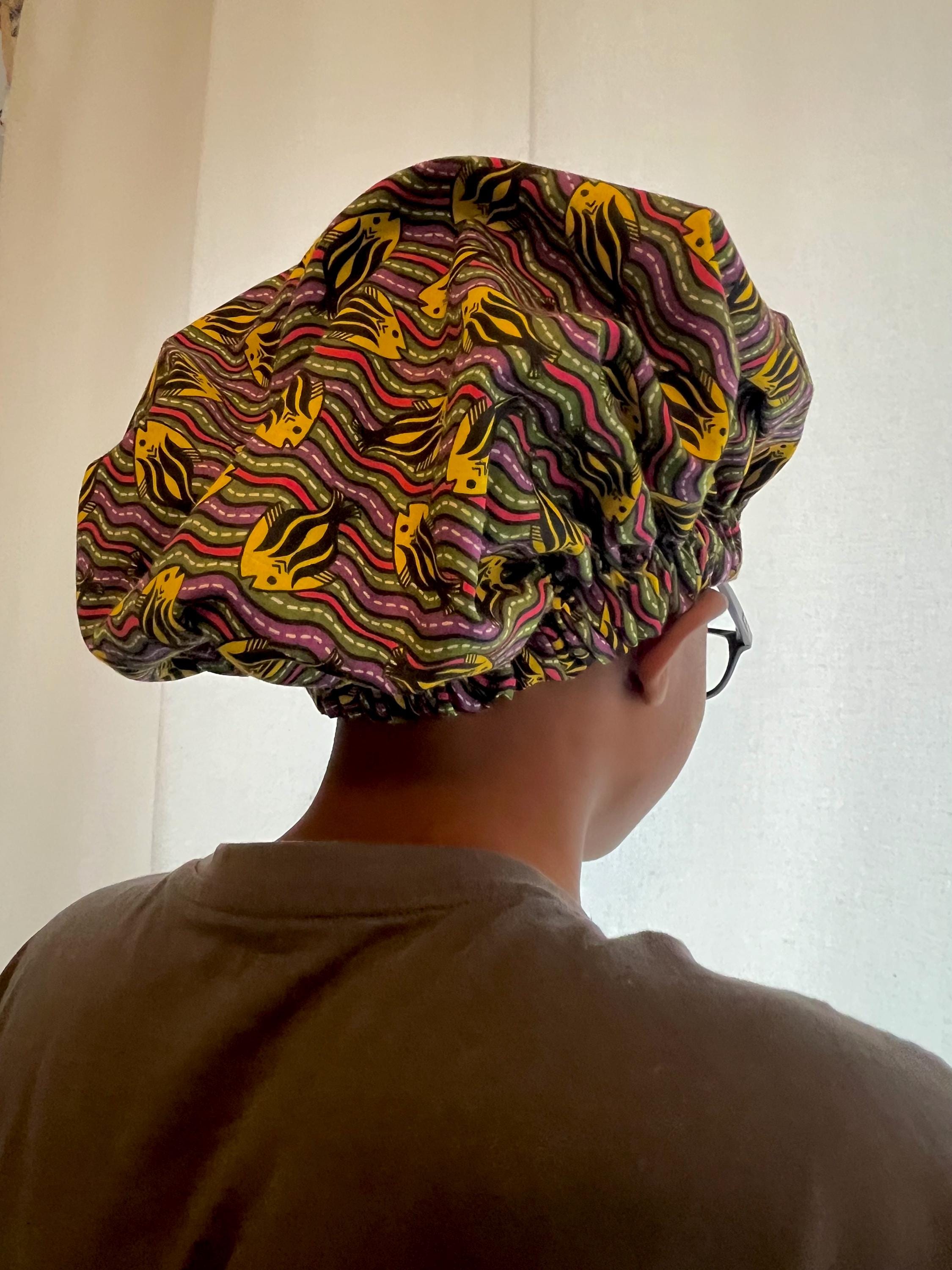African Ankara Print Satin Hair Bonnet For Kids - Girls Sleep Cap, Stretchy Head Wrap Scarf (Red, Ages 1-6)