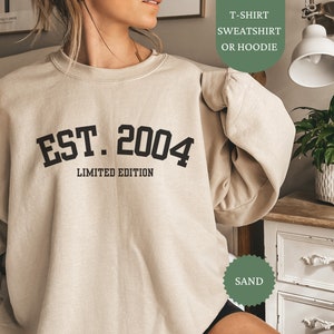 2004 Sweatshirt for 20th Birthday Gift, College Style Sweater, 2004 Birth Year Number Shirt, 20th Birthday Gift for Women, Birthday Hoodie