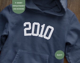 2010 Birthday Shirt, Youth  Birthday Sweatshirt, College Style Kids Sweater, 14th Birthday Gift,  14 Years Old Hoodie, Fourteen Birthday Tee