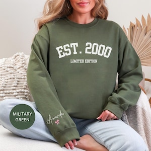 Custom 25th Birthday Sweatshirt, 25th Birthday Gift for Her, 25th Name On Sleeve Crewneck, Limited Edition Hoodie, 2000 Coquette Sweater