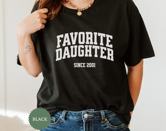 Camiseta personalizada para hija favorita, camiseta divertida para hijo favorito, camiseta para mi hijo favorito, camiseta divertida de cuello redondo familiar, regalos divertidos para hijas