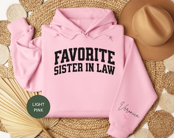 Aangepaste favoriete sweater schoonzus, cadeau schoonzus, naam op mouw hoodie, trui zoals een zus, toekomstige schoonzus ronde hals