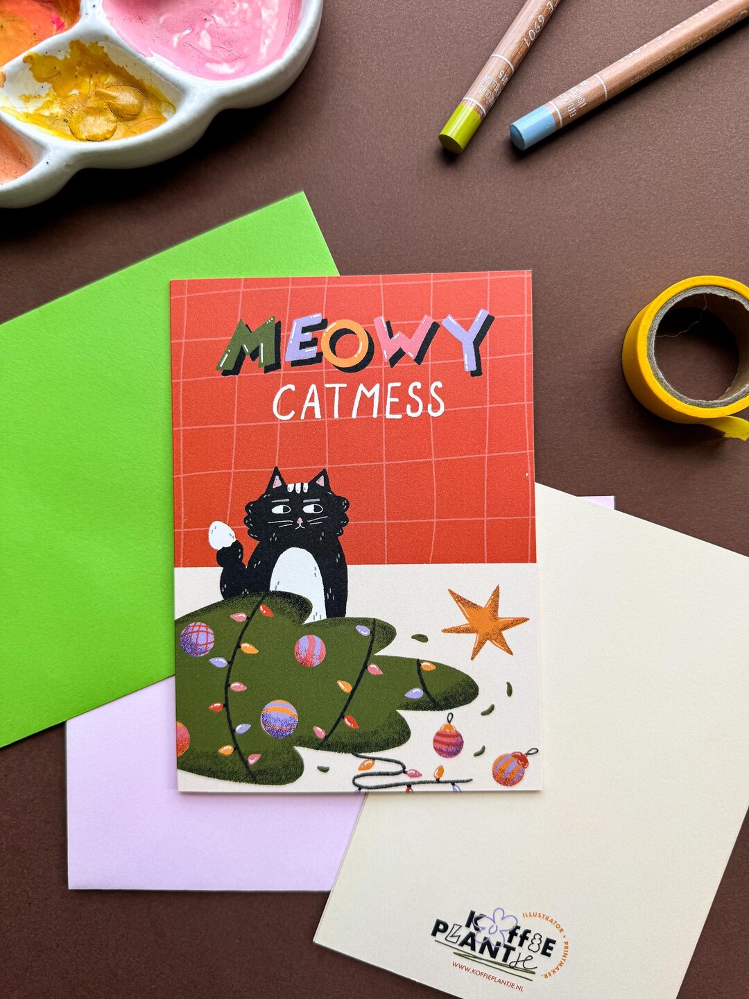 Funny Cat Christmas Card: Meowy Catmess Holiday Greeting - Etsy