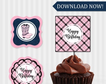 Cowgirl Cupcake Toppers, Girls Birthday Party, Digital Printable Download, Western theme birthday
