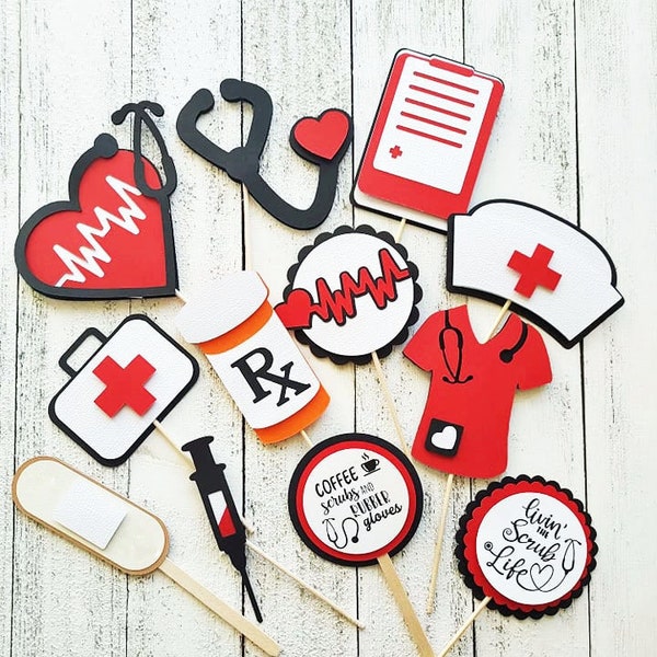 RED Nurse Cupcake Toppers, Medical cupcake, Nurse graduation party, Nursing cupcake toppers, Nurse party, Nurse appreciation, RN cupcake