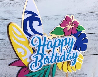 Tropical cake Topper, Surf Cake Topper, Beach party, Surfer party, Surfboard Cake, Hawaiian Cake Topper, Tropical Party, Luau, Aloha