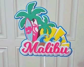 Beach cake topper, Malibu theme party, Pink beach cake topper, Surf cake topper, Beach, Ocean Cake Topper