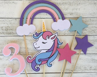 Unicorn Rainbow Cake topper, Unicorn centerpiece, Rainbow Birthday, Unicorn birthday, Unicorn party decorations, Unicorn party