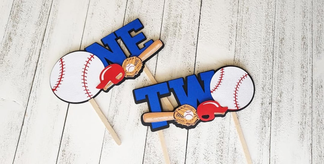 Baseball First Birthday Cake Topper - Black Glitter, 6 Inch, Baby Boy Party Decoration - View #8