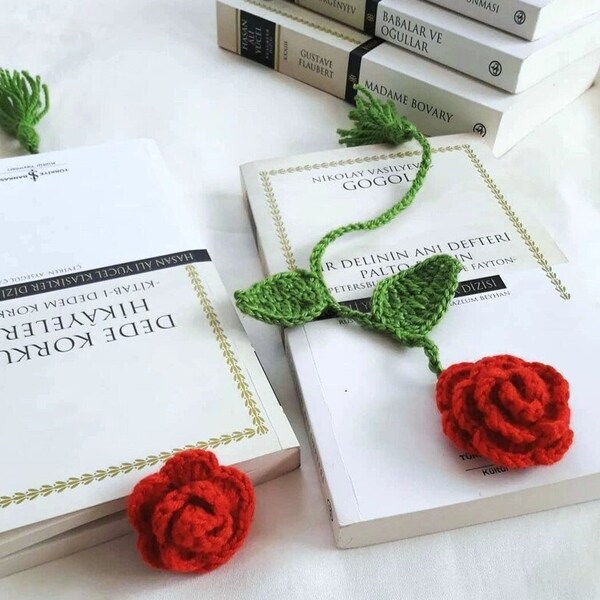 Rose Crochet Bookmark, Floral Reader Gift