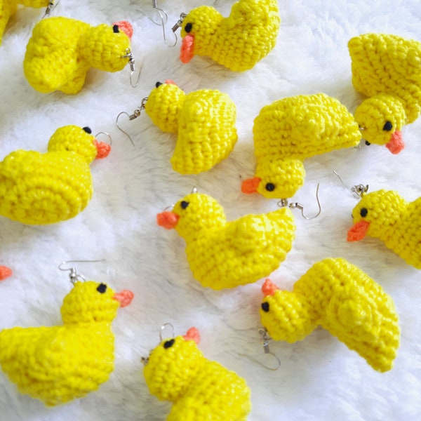 Boucles d'oreilles canard en caoutchouc au crochet, joli porte-clé drôle, boucles d'oreilles poussin d'animaux de la ferme, canard