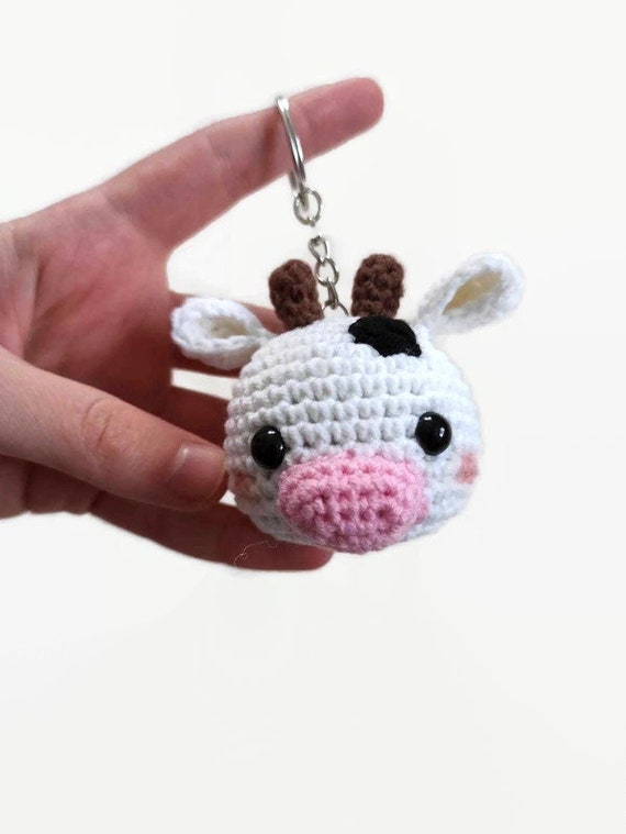 Amigurumi Crochet Cute Cow Keychain Kawaii Cow for Valentines Etsy