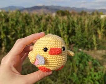 Duck with Knife, Crochet Chick with Knife, Cute amigurumi meme