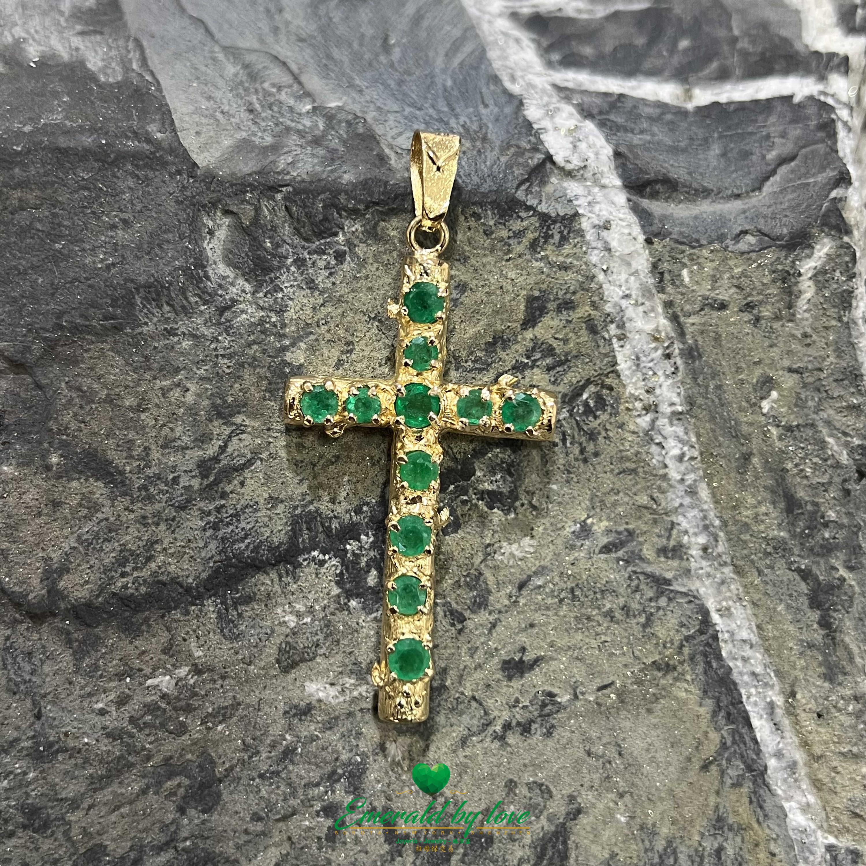 Exquisite 18k Yellow Gold Cross Pendant With Natural Colombian Emeralds ...