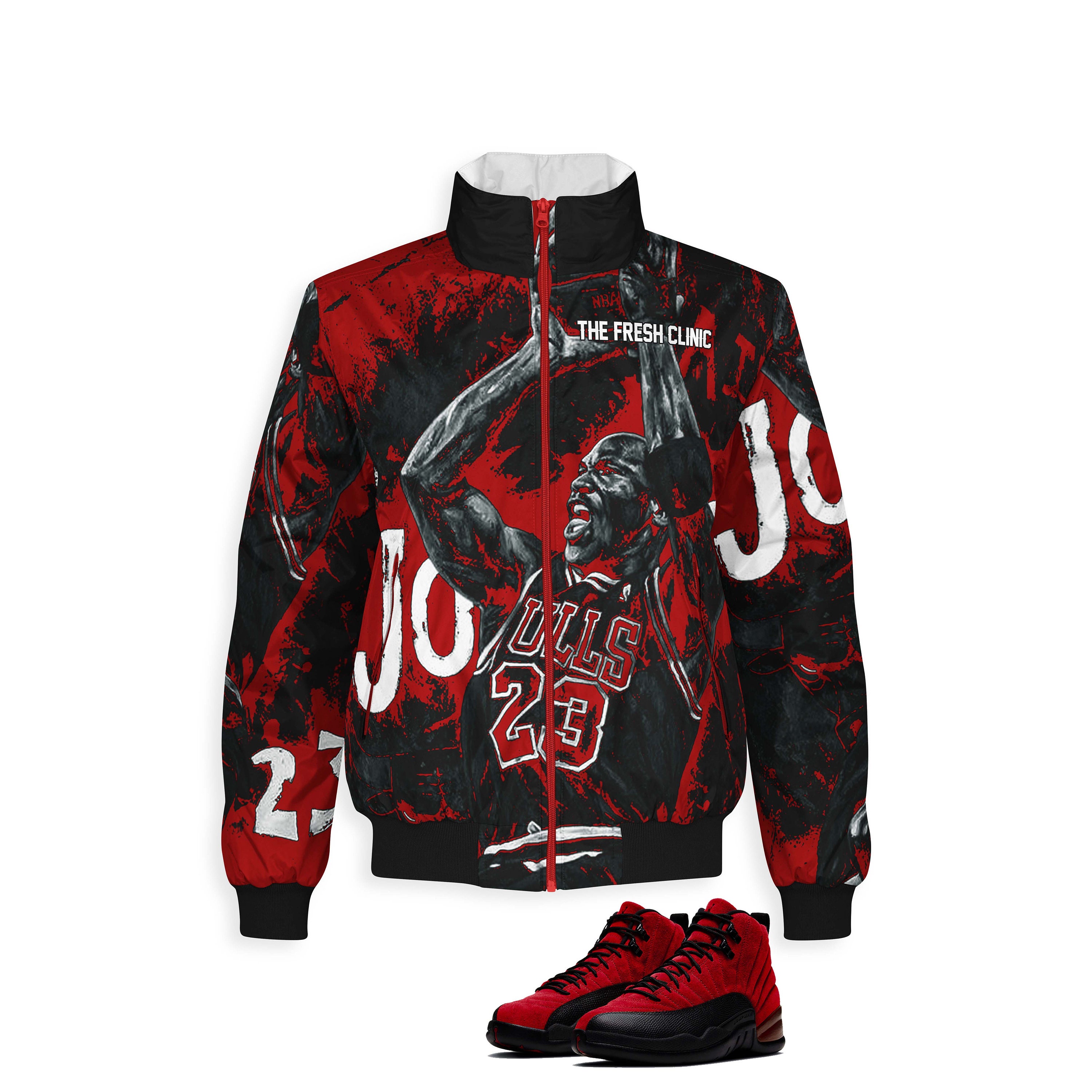 Buy Jordan 12 Reverse Flu Game black Red Windbreaker Online in India - Etsy