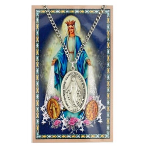 Our Lady Of The Miraculous Medal Pewter Medal and Laminated Prayer Card, 24&quot; Chain