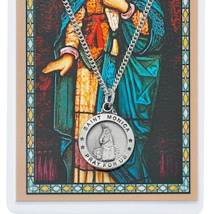 Saint Monica Pewter Medal and Laminated Prayer Card, 24&quot; Chain