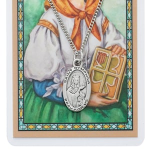 Saint Dymphna Pewter Medal and Prayer Card, 18&quot; Chain