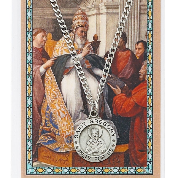 Saint Gregory Pewter Medal and Laminated Prayer Card, 24" Chain